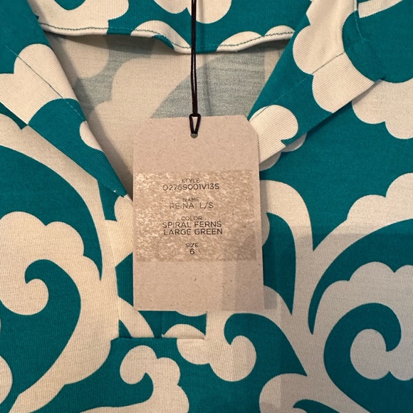 Diane Von Furstenberg V-Neck Long Sleeve Green and White Sheath Dress - Picture 3 of 4